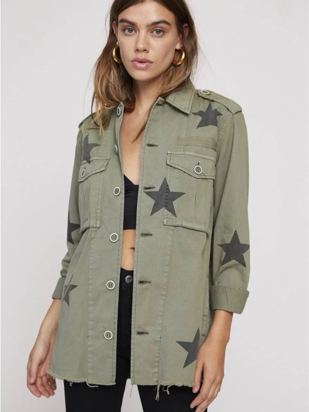 Pistola Camilo Military Jacket Royal Honor Green Stars Shacket Size Small - Picture 2 of 13